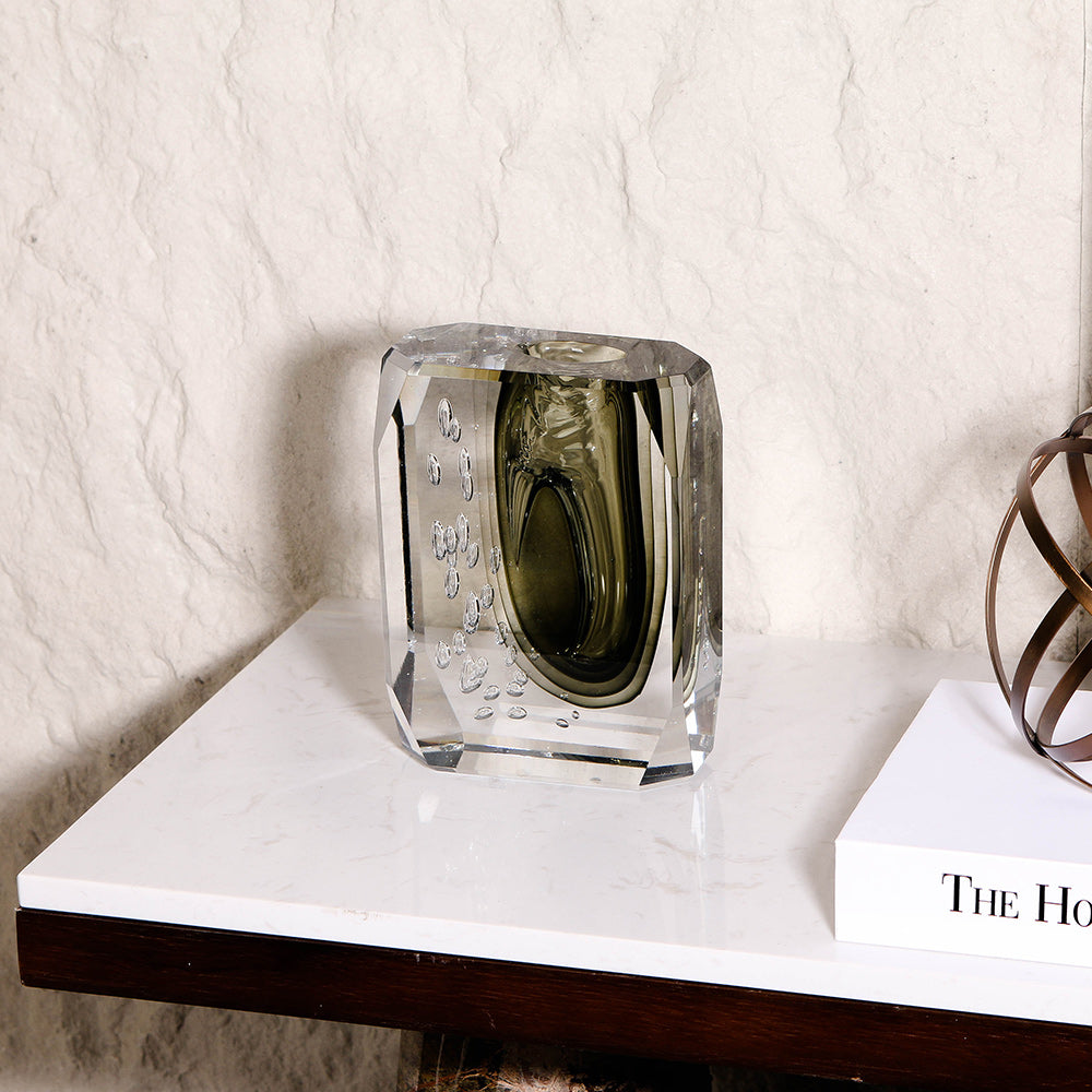 GREEN SQUARE HAND-MADE GLASS VASE
