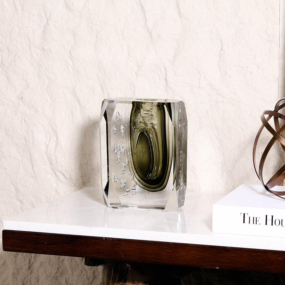 GREEN SQUARE HAND-MADE GLASS VASE