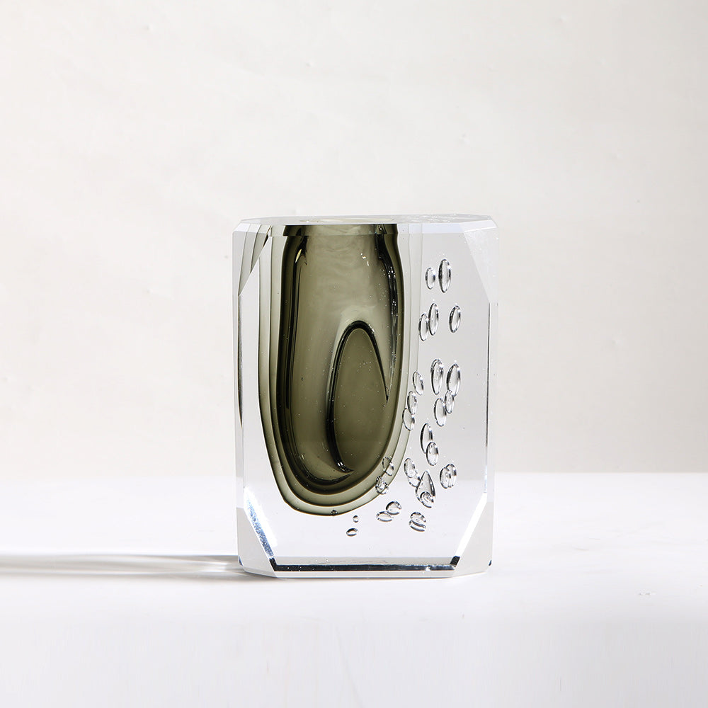 GREEN SQUARE HAND-MADE GLASS VASE
