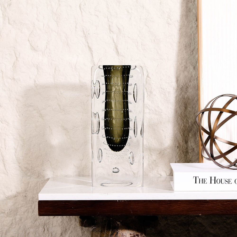 GREEN RECTANGLE HAND-MADE GLASS VASE