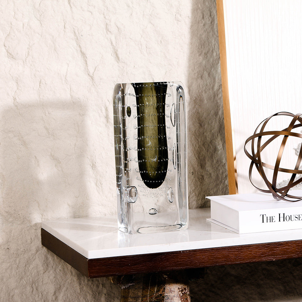 GREEN RECTANGLE HAND-MADE GLASS VASE