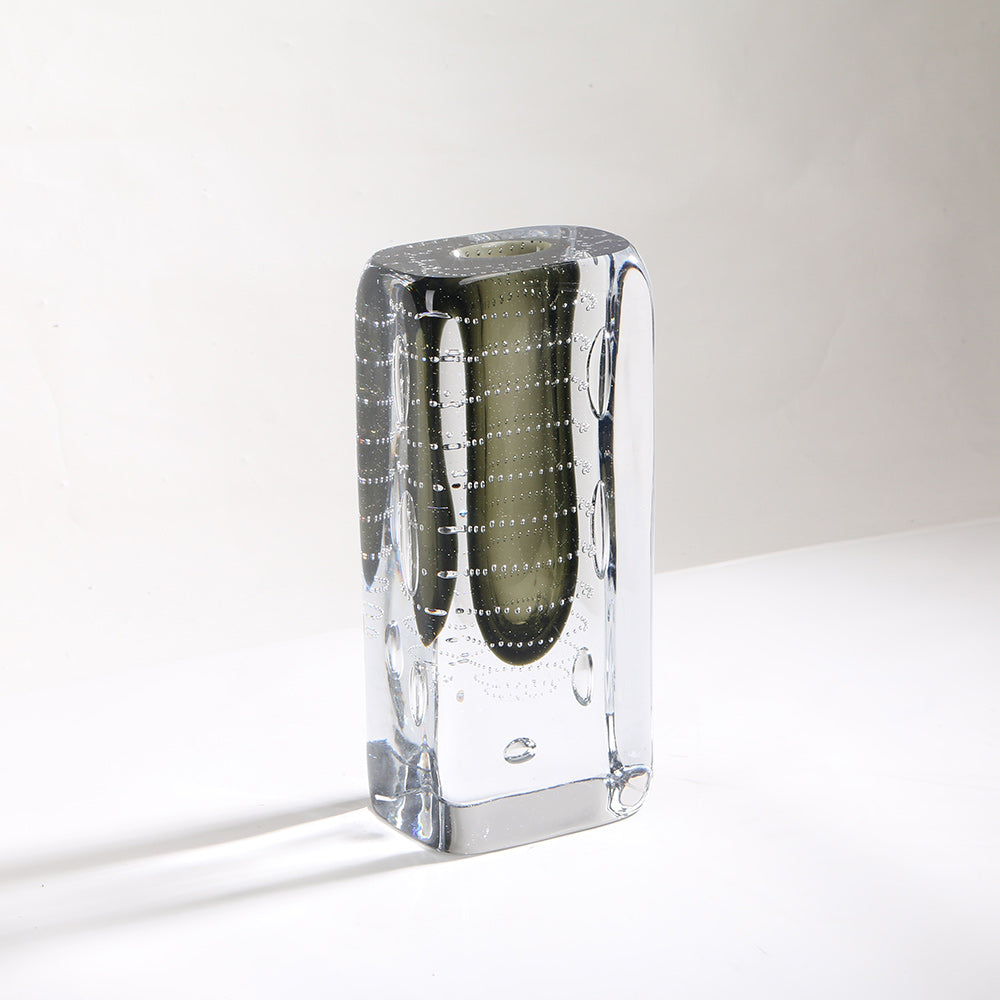 GREEN RECTANGLE HAND-MADE GLASS VASE