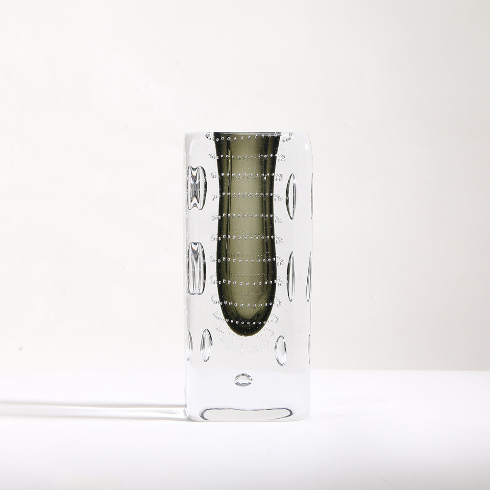 GREEN RECTANGLE HAND-MADE GLASS VASE