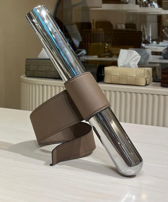 Pu Leather & Glass Stylish Tube Vase