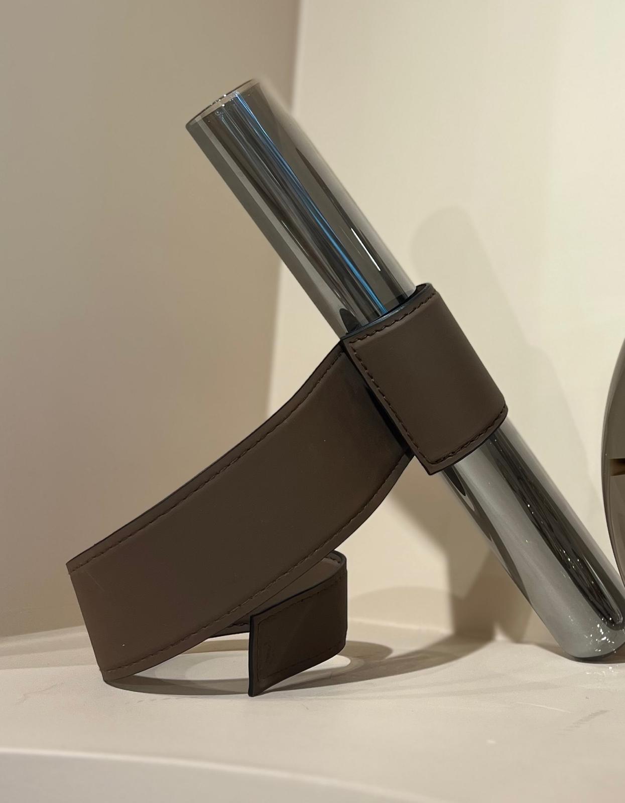 Pu Leather & Glass Stylish Tube Vase