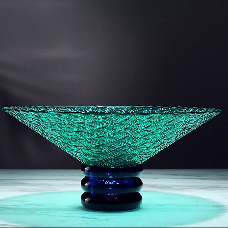 LOW BOWL GREEN GLASS WITH PEDESTAL