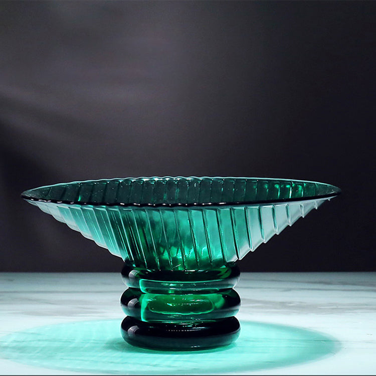 LOW BOWL GREEN GLASS WITH PEDESTAL