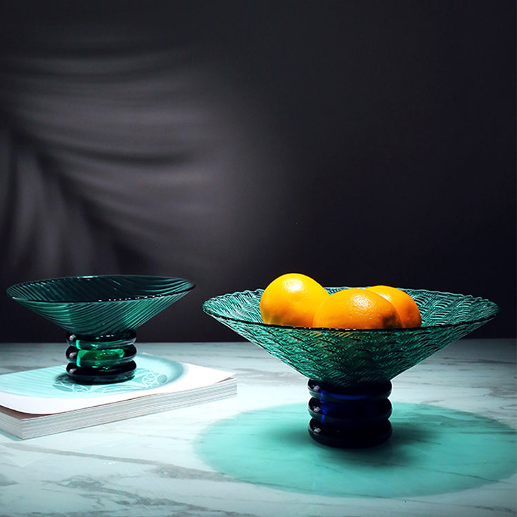LOW BOWL GREEN GLASS WITH PEDESTAL