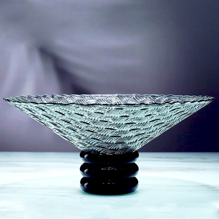 LOW BOWL GREY GLASS WITH PEDESTAL