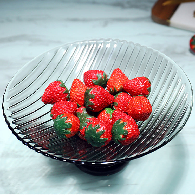 LOW BOWL GREY GLASS WITH PEDESTAL