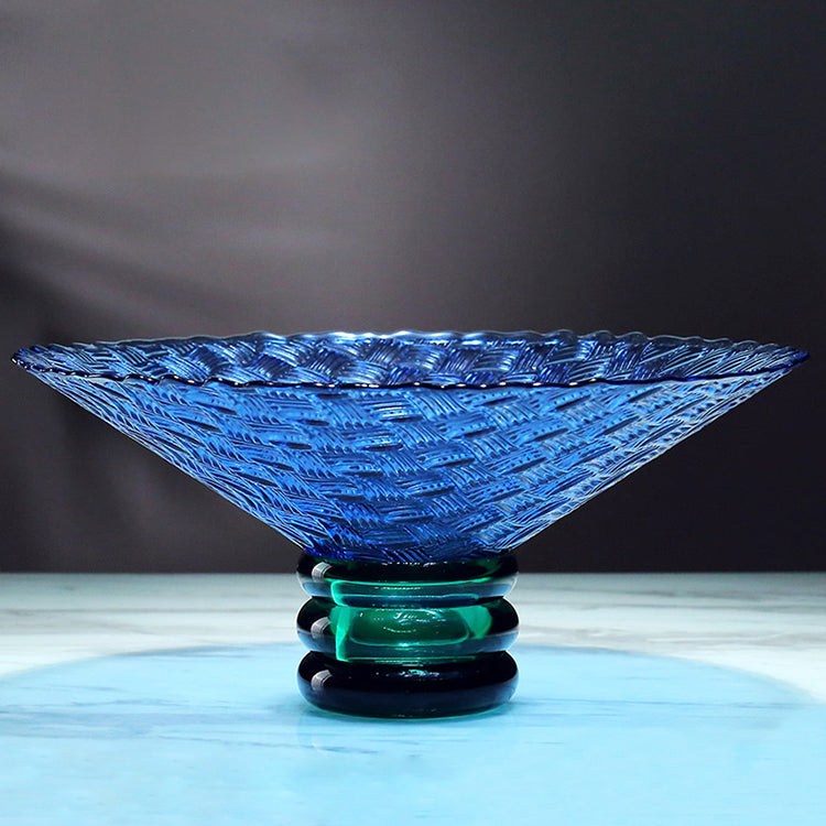 LOW BOWL BLUE GLASS WITH PEDESTAL