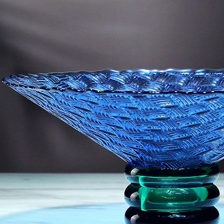 LOW BOWL BLUE GLASS WITH PEDESTAL