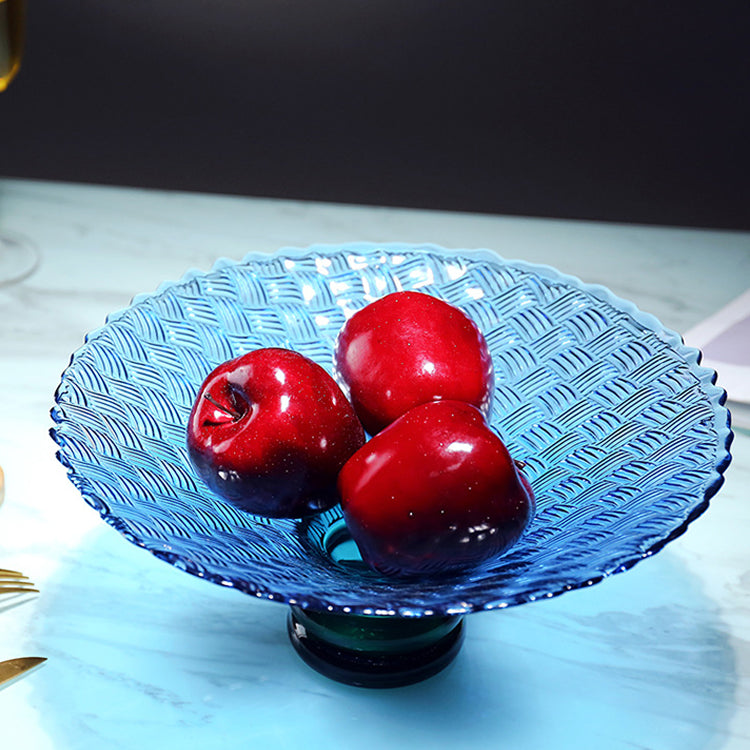 LOW BOWL BLUE GLASS WITH PEDESTAL