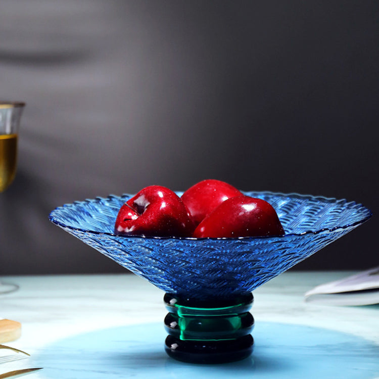 LOW BOWL BLUE GLASS WITH PEDESTAL