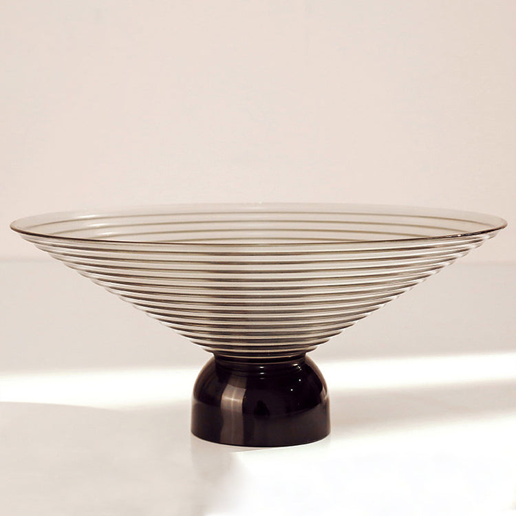 LOW BOWL LIGHT GREY GLASS WITH PEDESTAL