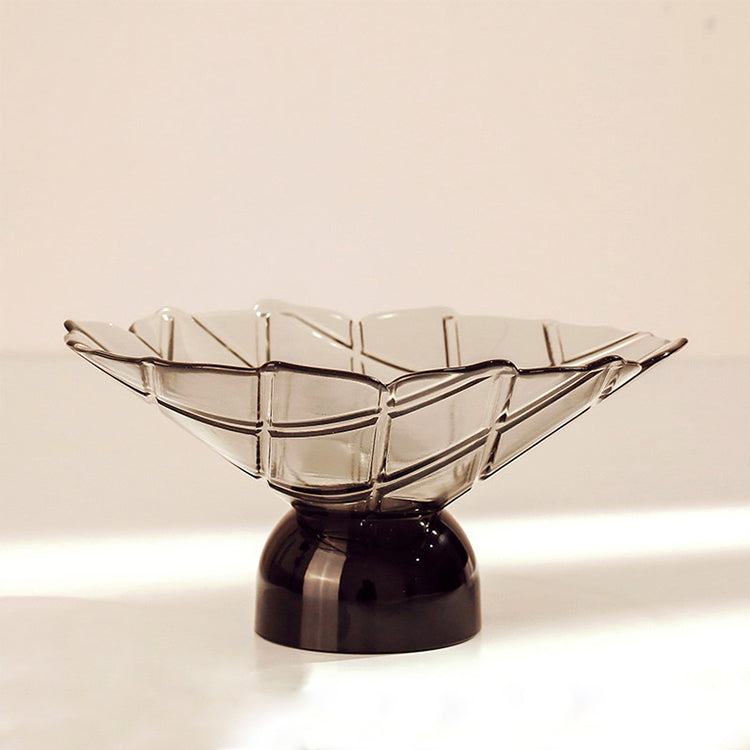 LOW BOWL LIGHT GREY GLASS WITH PEDESTAL