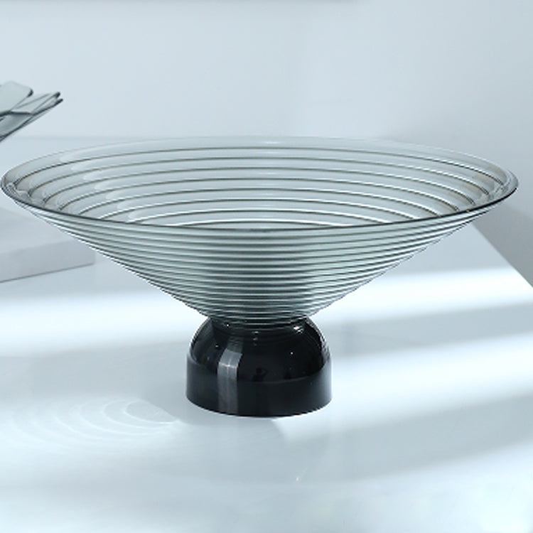 LOW BOWL LIGHT GREY GLASS WITH PEDESTAL