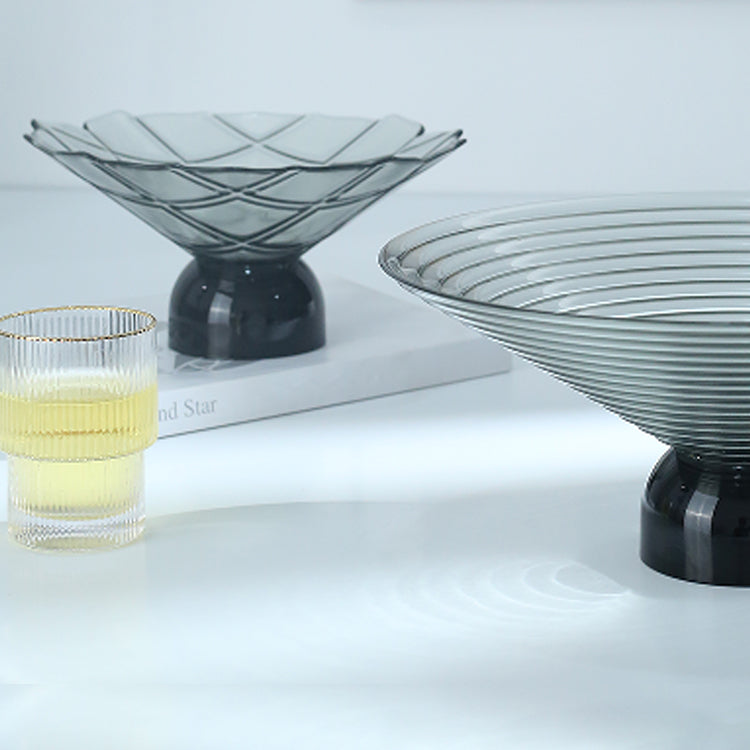 LOW BOWL LIGHT GREY GLASS WITH PEDESTAL