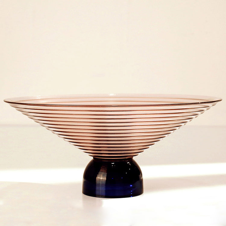 LOW BOWL SMOKEY PINK GLASS WITH PEDESTAL