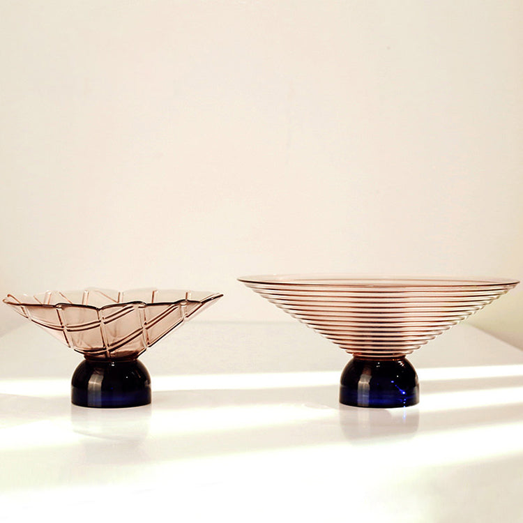 LOW BOWL SMOKEY PINK GLASS WITH PEDESTAL