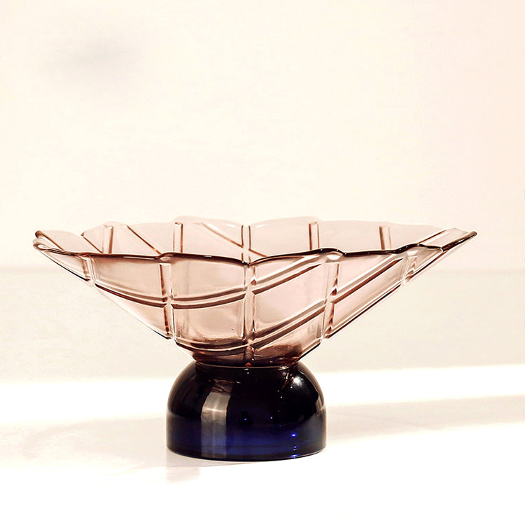 LOW BOWL SMOKEY PINK GLASS WITH PEDESTAL