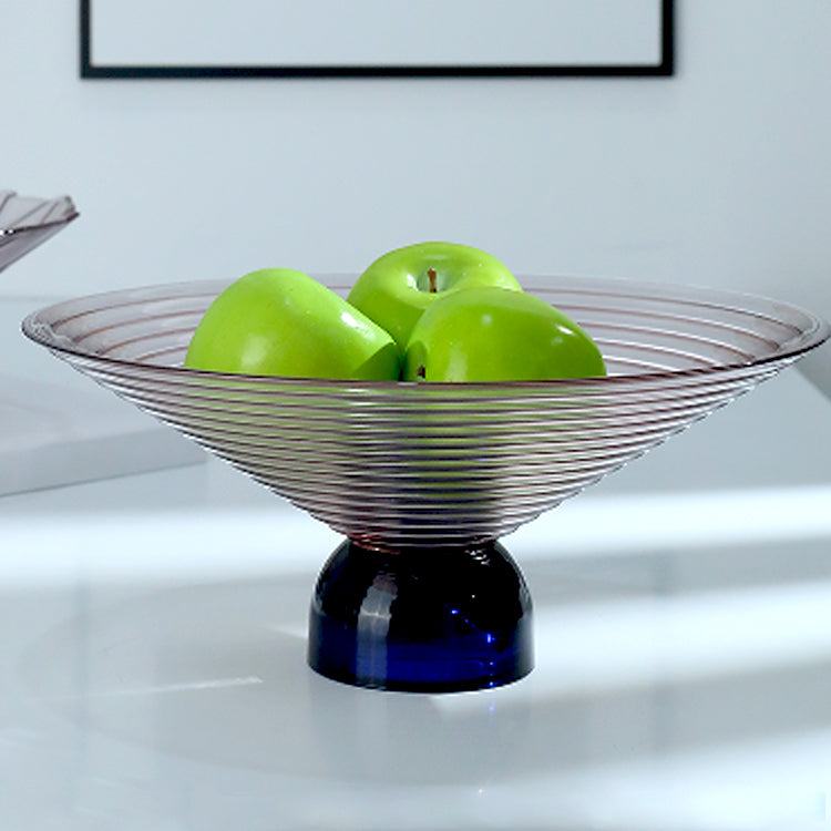 LOW BOWL SMOKEY PINK GLASS WITH PEDESTAL