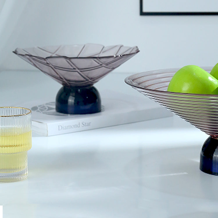 LOW BOWL SMOKEY PINK GLASS WITH PEDESTAL