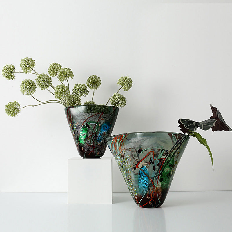 COLORFUL HAND BLOWN GLASS VASE
