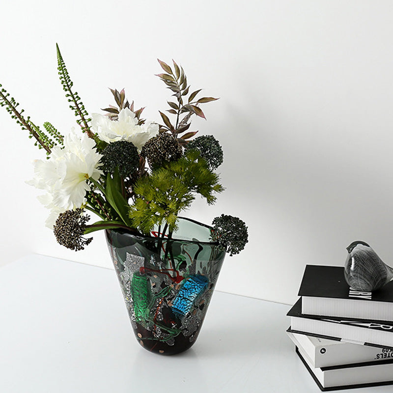 COLORFUL HAND BLOWN GLASS VASE