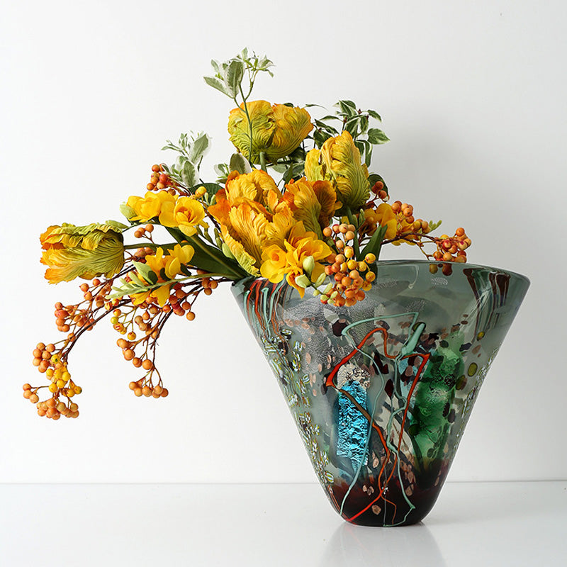 COLORFUL HAND BLOWN GLASS VASE