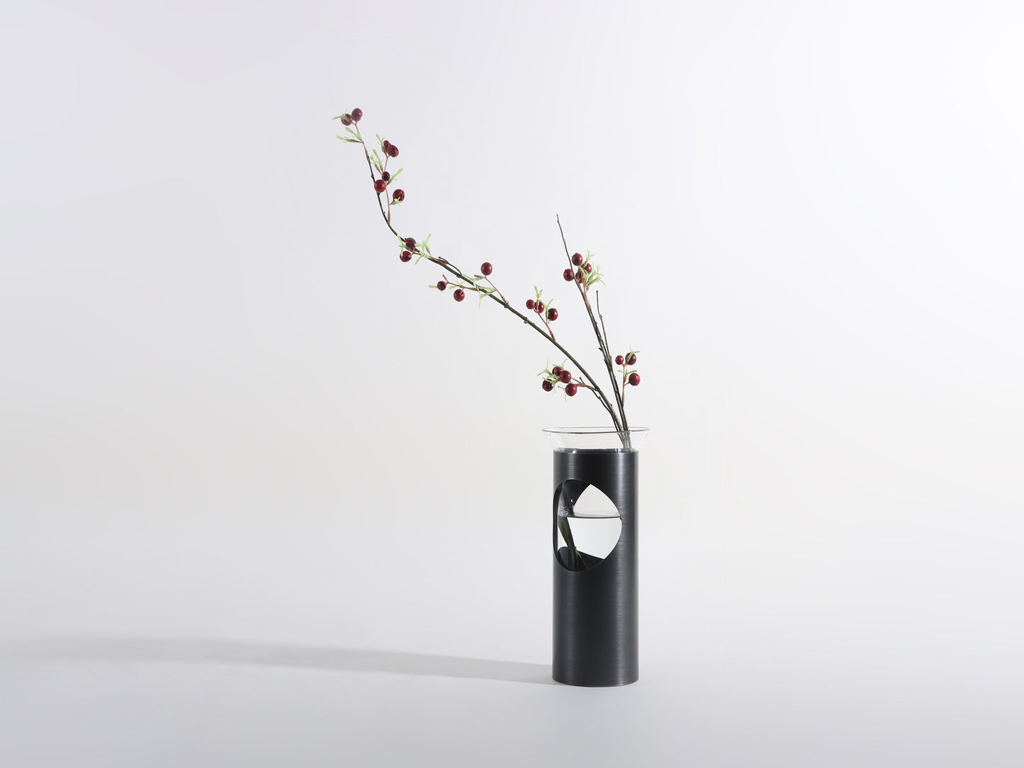 GLASS TUBE VASE IN METAL HOLDER