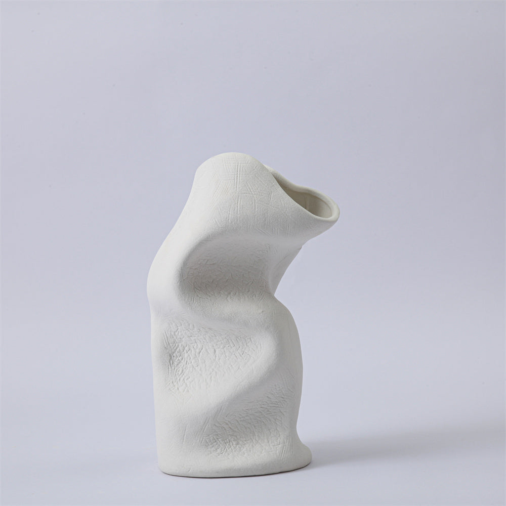 WHITE TWISTED CERAMIC VASE