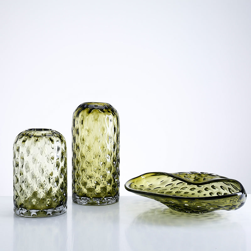 OLIVE GREEN GLASS VASE