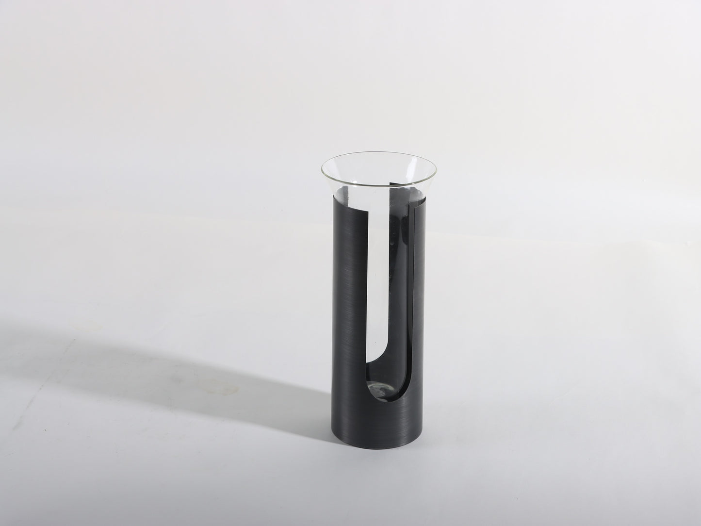 GLASS TUBE VASE IN METAL HOLDER