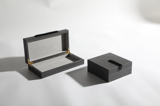 GREY PU LEATHER & MDF STORAGE BOX