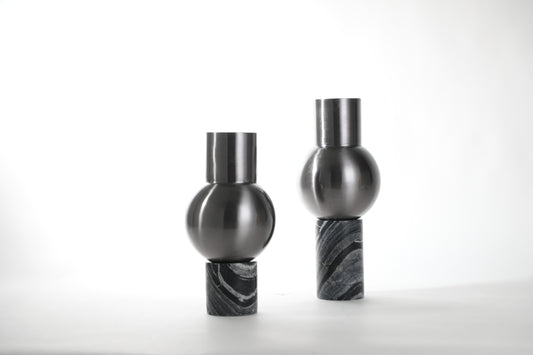 Silver & Black Marble & Stainless Steel Vase