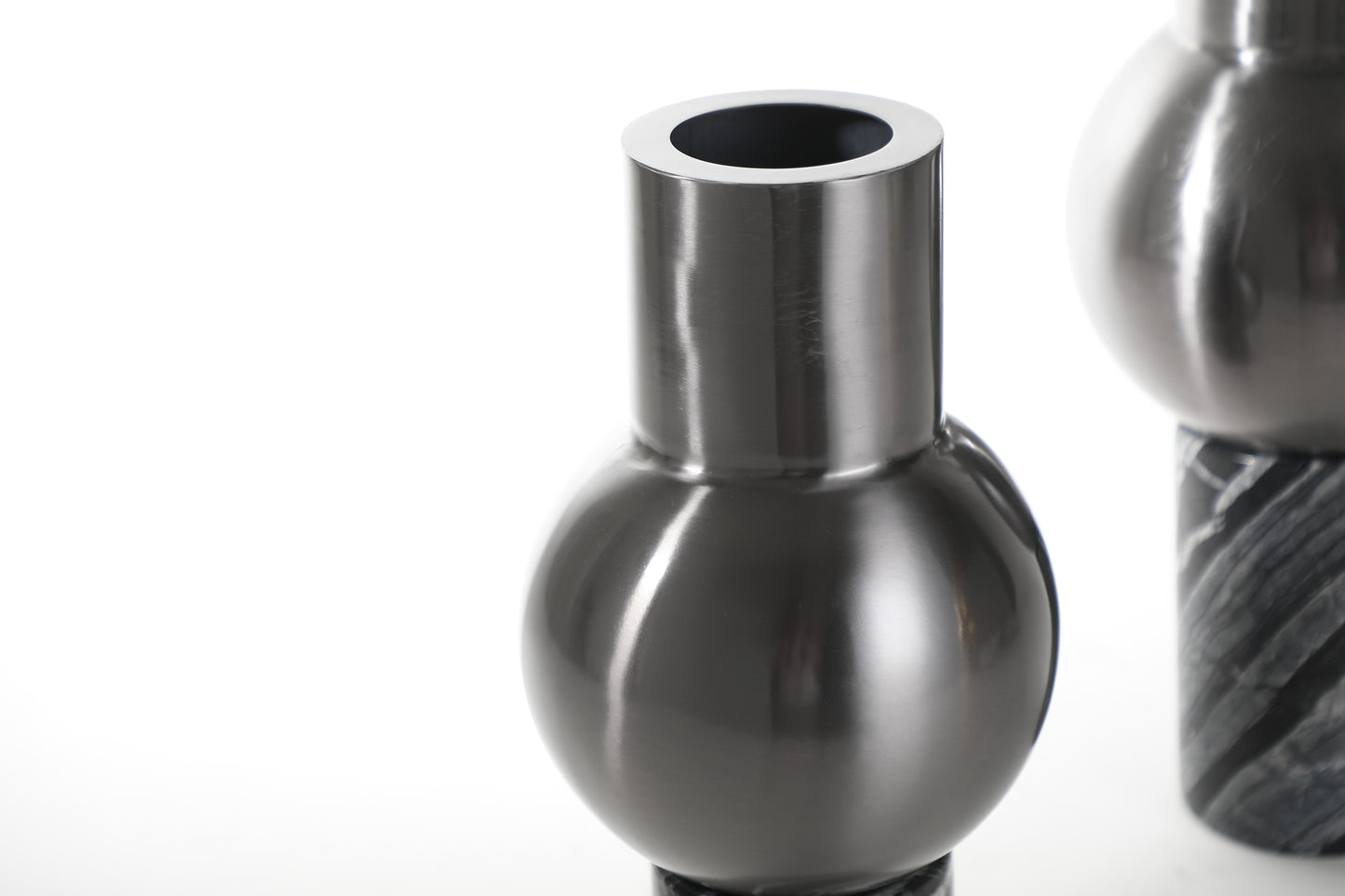 Silver & Black Marble & Stainless Steel Vase