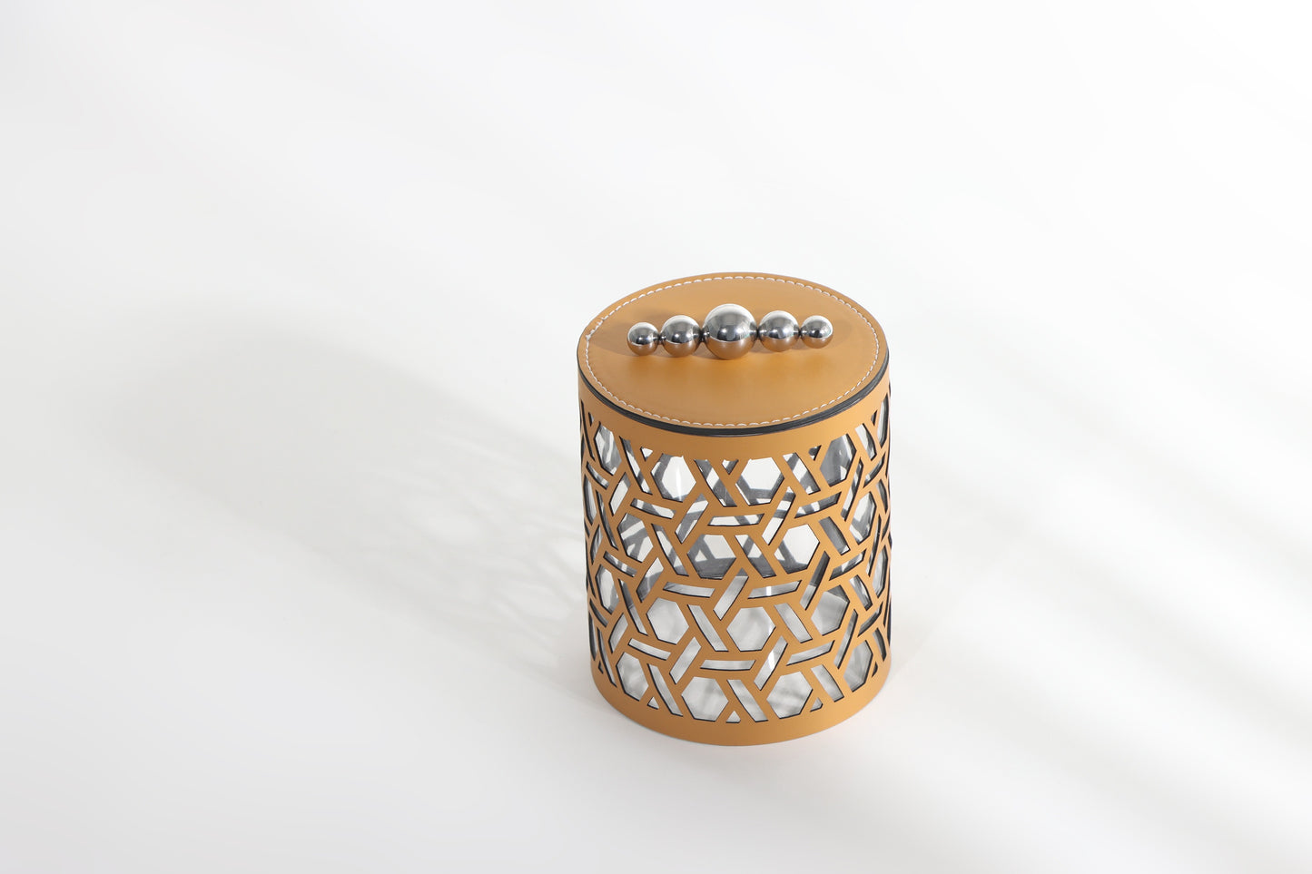 Light Orange Micro-Fiber Leather & S/S Steel & Acrylic Storage Box