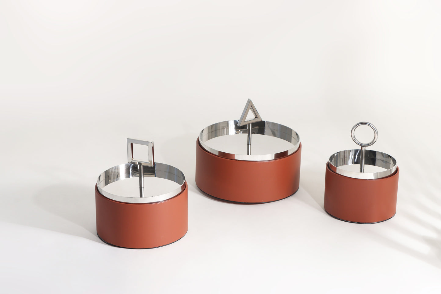 BROWN & SILVER MICRO-FIBER LEATHER & S/S STEEL & PVC STORAGE BOX