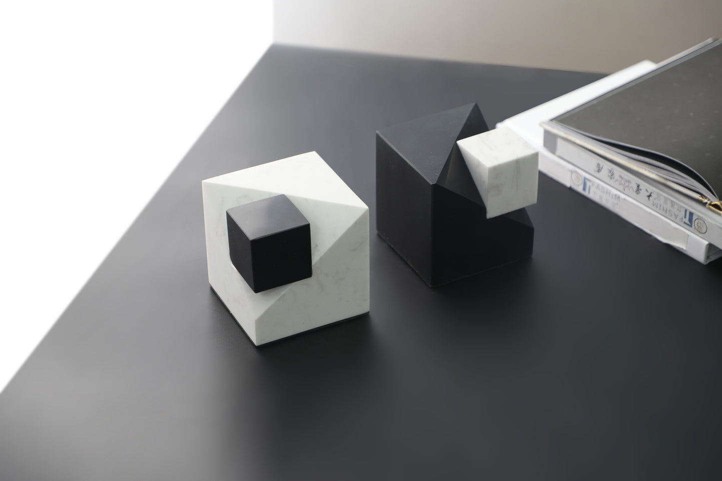 Black Marble Cube Sculpture