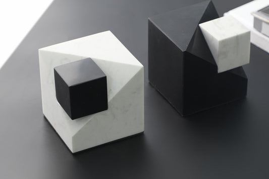 Black Marble Cube Sculpture