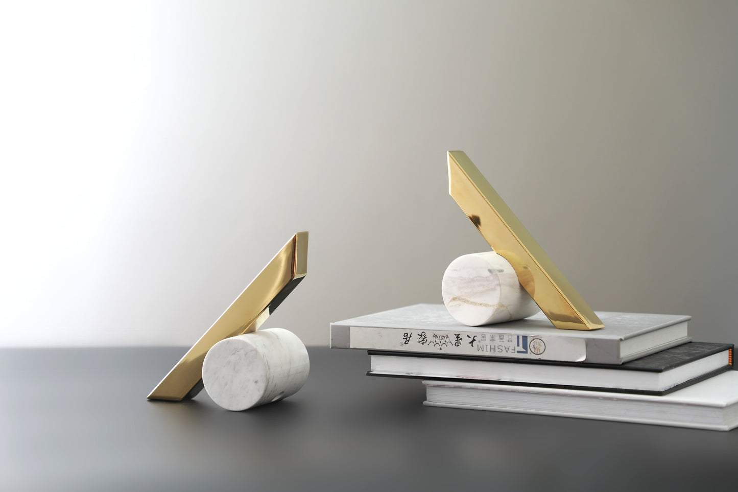 White & Gold Stainless Steel & Marble Bookend (Single)