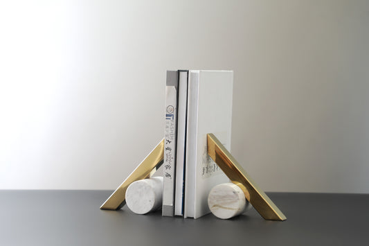 White & Gold Stainless Steel & Marble Bookend (Single)