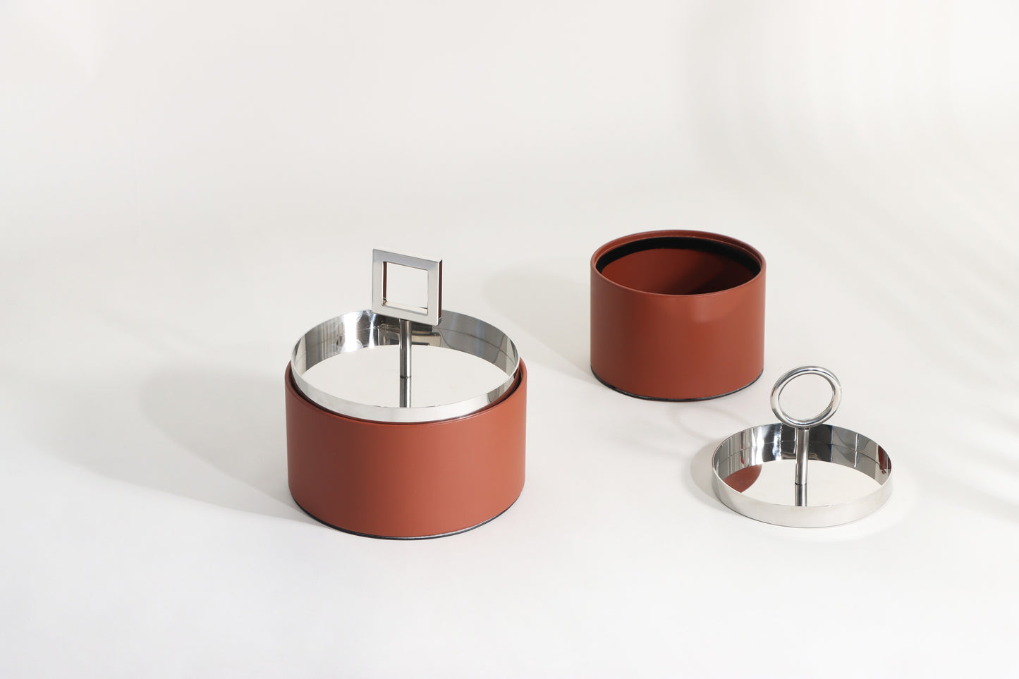 BROWN & SILVER MICRO-FIBER LEATHER & S/S STEEL & PVC STORAGE BOX