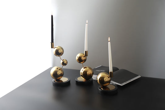 Shiny Gold S/S Steel & Marble Candle Holder