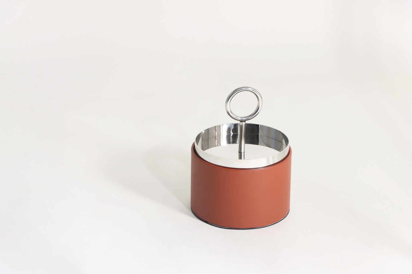 BROWN & SILVER MICRO-FIBER LEATHER & S/S STEEL & PVC STORAGE BOX