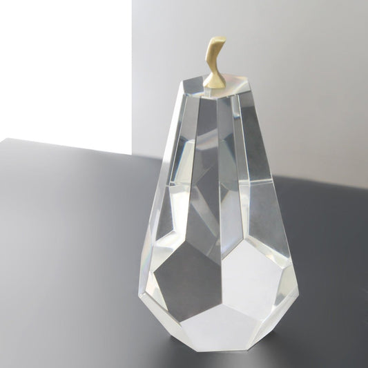 Clear Crystal & Brass Pear Sculpture