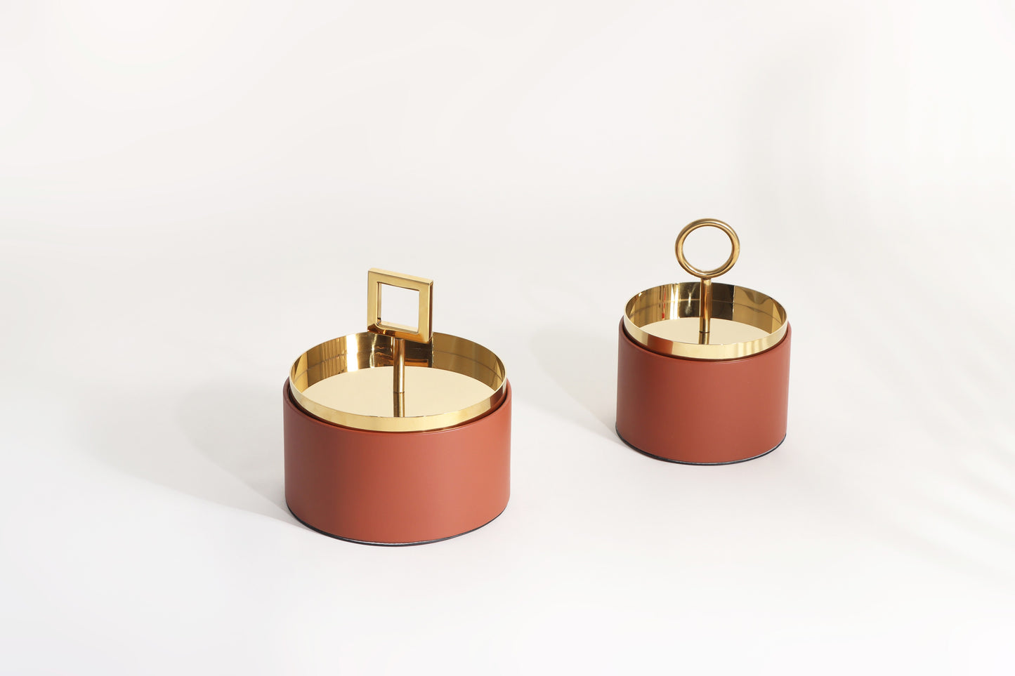 BROWN & GOLD MICRO-FIBER LEATHER & S/S STEEL & PVC STORAGE BOX