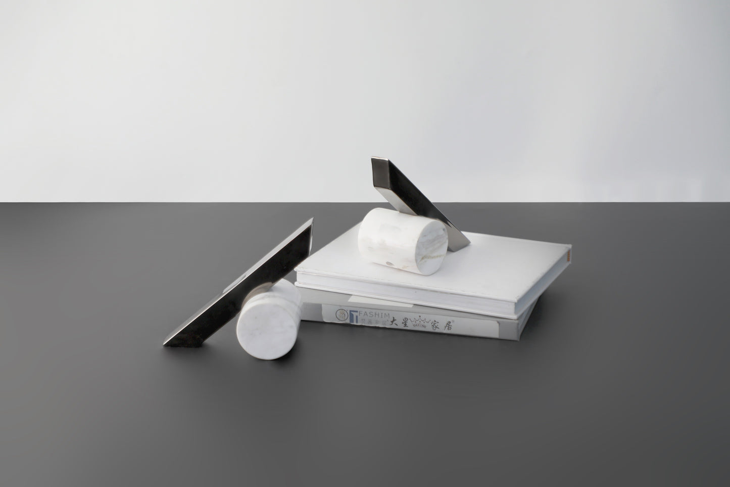 White & Black Stainless Steel & Marble Bookend (Single)
