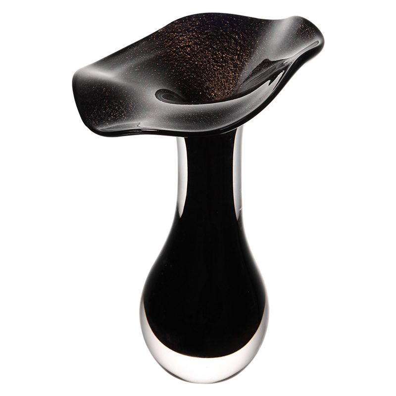 Black with Gold Accents Flower Desktop Glass Sculpture